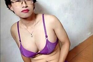 beautiful asian shemale strokes cock in early morning light