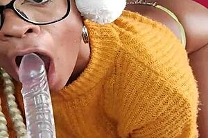 brazilian slut swallows huge dildo deep in her hairy pussy