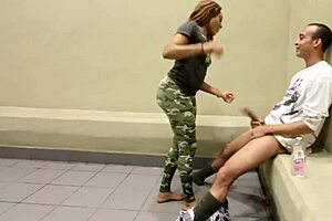 sexy ebony babe deepthroats huge cock in key biscayne public bathroom