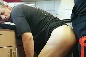 kelly wright pegs mark wright ass to mouth in kitchen shower