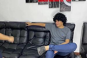 Innocent curvy cheerleader babe practices deepthroat sucking on huge cock while alone at home