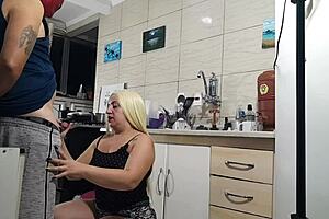 Fucking Hot Blonde Stepmom's Big Ass Gaping in Kitchen Bareback