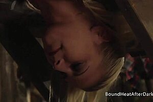 Mistress pounds bound slave in rough strap-on doggystyle