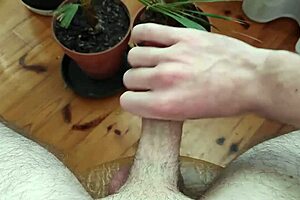 young amateur strokes huge cock on bed to massive orgasm cumshot