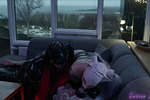 Curvy Goth Big Tits in Latex Halloween Interracial Spitting Orgy