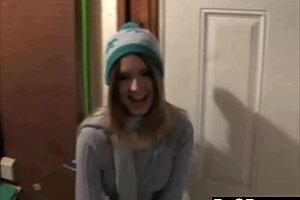 dagfs captures my cute blonde neighbor stripping her slim waist body to tease and finger her shaved pussy