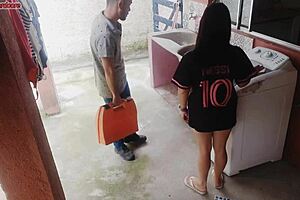 Married housewife pays washing machine tech with big ass while cuckold away