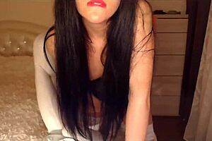 mlady jessy strips from roman chair to BED fingering her wet PUSSY