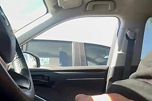 Amateur exhibitionists flash risky in public car!