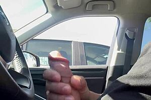 Amateur exhibitionists flash risky in public car!
