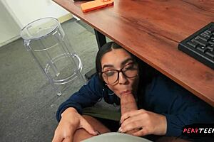 Sneaky Student Gives Deepthroat Under Classroom Desk