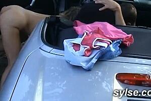 three hitchhiker milfs flash and fuck in public threesomes outdoors