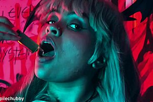 Morrigan stuffs latex pantyhose into her wet pussy for intense foot fetish