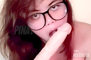Amateur cute Filipina Ms Emma sucks big dildo solo, who wants next in line?