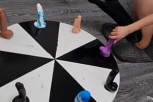 Petite Wife Spins Wheel of Huge Dildos for Rough Anal Orgasm Ride
