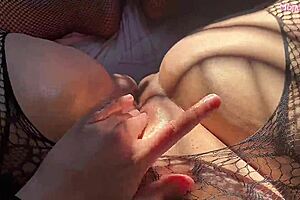 latina teases in dark bodysuit under hot sun