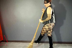 Halloween Witch Playboy Bunny Regina Noir Strips Backstage In Sexy Black Suit