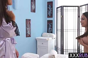 Kira Sinn's big tits massaged then muff dived by India Summer