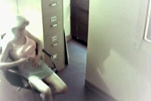 Busty office babe 😍 toys her wet pussy on hidden cam at work