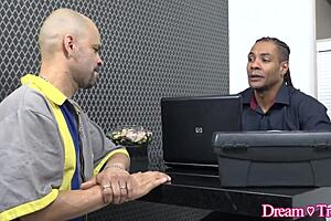 two hung studs fill sabrina lins' trans ass deep