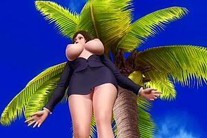 Big ass beach secretary poses topless in skirt panties close up