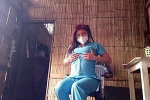 Real nurse rushes home horny, masturbates big pussy after hospital shift