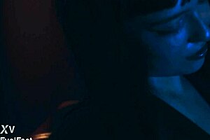 brunette slave licks toes hungrily like sweet dessert in femdom