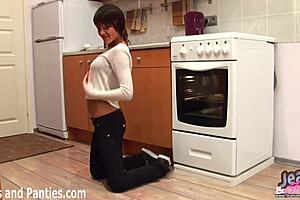 Emo Tomboy Teen Strips Tight Jeans Revealing Skinny Panties!