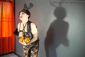 Halloween Witch Playboy Bunny Regina Noir Strips Backstage In Sexy Black Suit