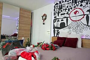 blonde's christmas pole dancing ass worship teases seductively!