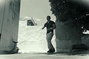 salsa dancer's muscular ass twerks naked outdoors close up