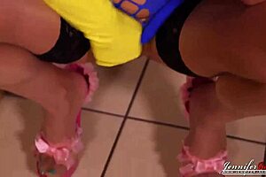 British horny milf fingers pussy wildly in kitchen