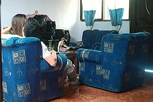 Latina moans loudly doggystyle fucked by boyfriend on hidden voyeur cam