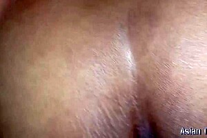 Chubby Asian girlfriend squirts wet from fingering her saggy tits belly out