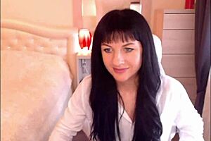 small titted brunette helga muah aka jessy strips out of lingerie stockings and teases her perky tits