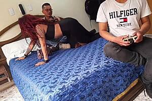 Video game afternoon turns into wild latina girlfriend tit milking frenzy