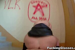 i'm pounding this clueless redhead renata's shaved pussy doggystyle with glasses on