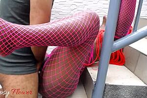 Ebony Big Ass Licked Then Rides Cock On Outdoor Stairs