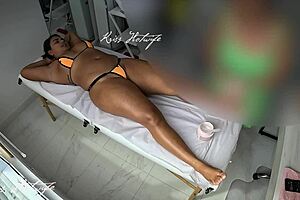 brazilian slut's big pussy teased in public bikini massage