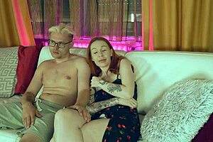 watching tv with redhead babe leads to couch pounding