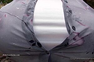 chelsea charms pops one button unleashing her massive fake tits