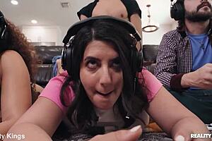 Gamer girl bent over in co-op doggystyle interracial fuck