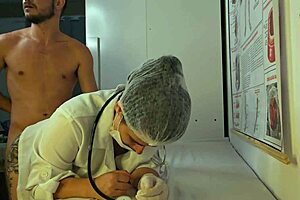 patient gets rock hard erection during checkup with sexy nurse deepthroat blowjob