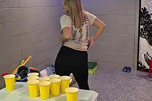 wife strips after beer pong loss then deep sucks throbbing dick