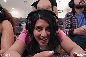 Gamer girl bent over in co-op doggystyle interracial fuck