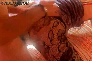 French amateur in satin panties red dress fishnets heels does doggystyle blowjob ass to mouth