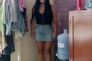 Sexy Virgin Latina Sol Teases in Miniskirt and High Heels