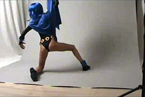 amateur cosplay raven teases outdoor public teen fun