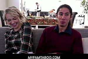 big dick pervy guy ravages hot brunette's natural big tits