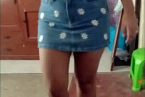 Sexy Virgin Latina Sol Teases in Miniskirt and High Heels